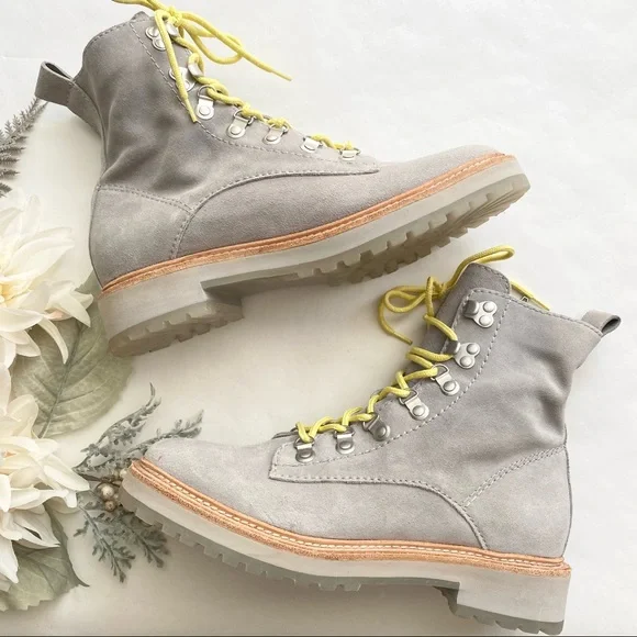 Dolce Vita Gray Whitny Suede Boots with Yellow Laces - Picture 3 of 10